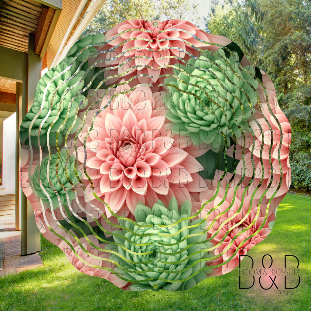 3D Pink Green Florals Wind Spinner Sublimation Print