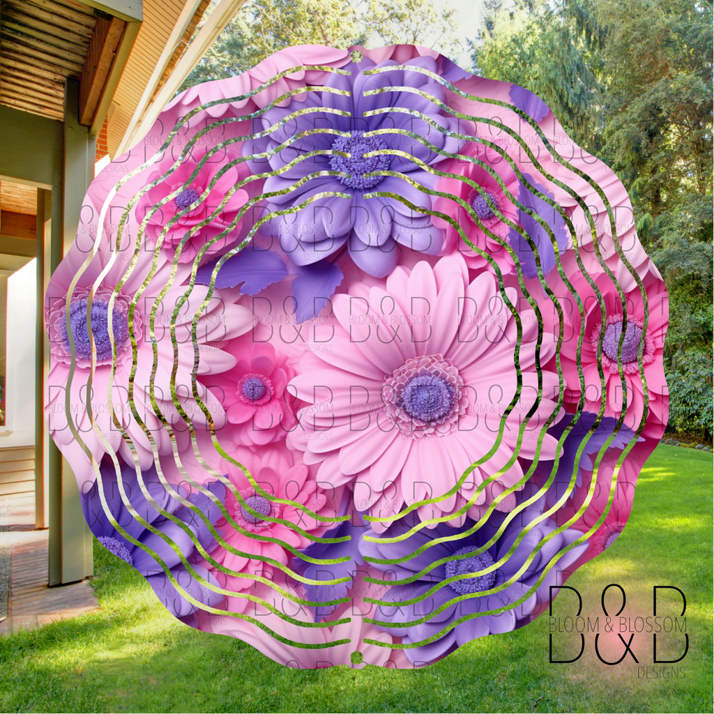 3D Purple Pink Daisy Arrangement Wind Spinner Sublimation Print