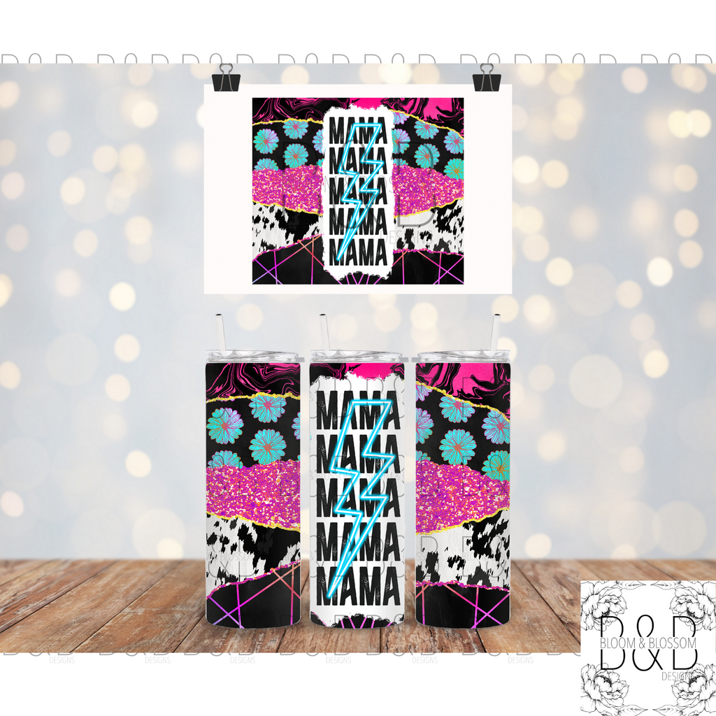 Mama Lightning Neon Flower 20oz 25oz Full Wrap Sublimation Print
