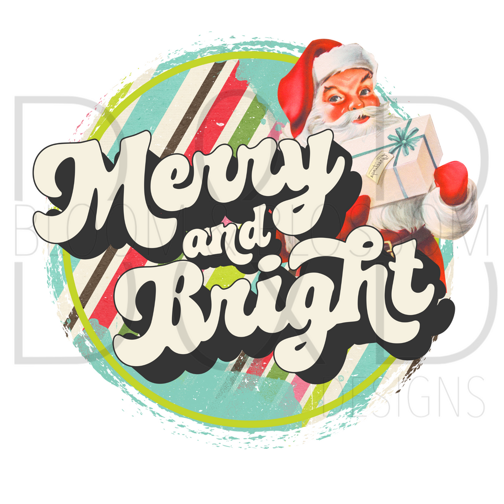 Merry And Bright Retro Santa Sublimation Print