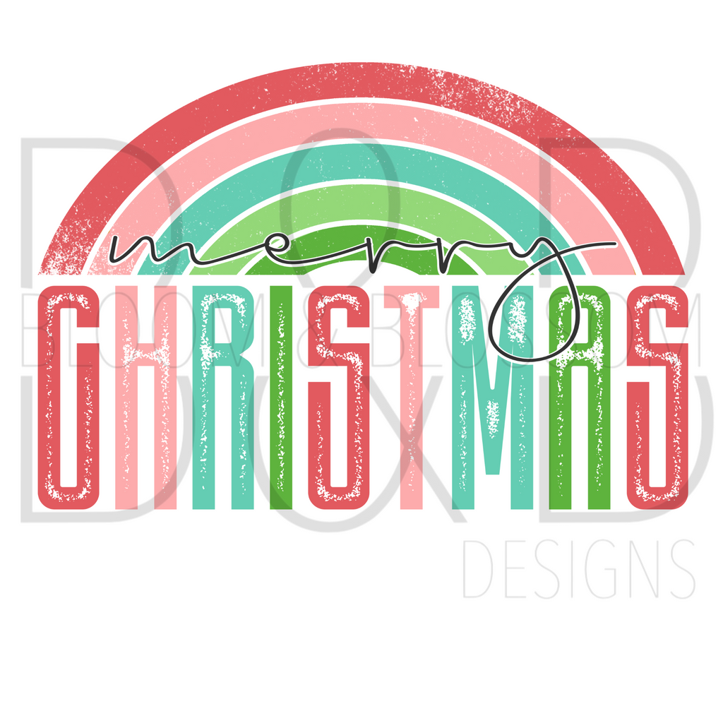 Merry Christmas Rainbow Distressed Sublimation Print