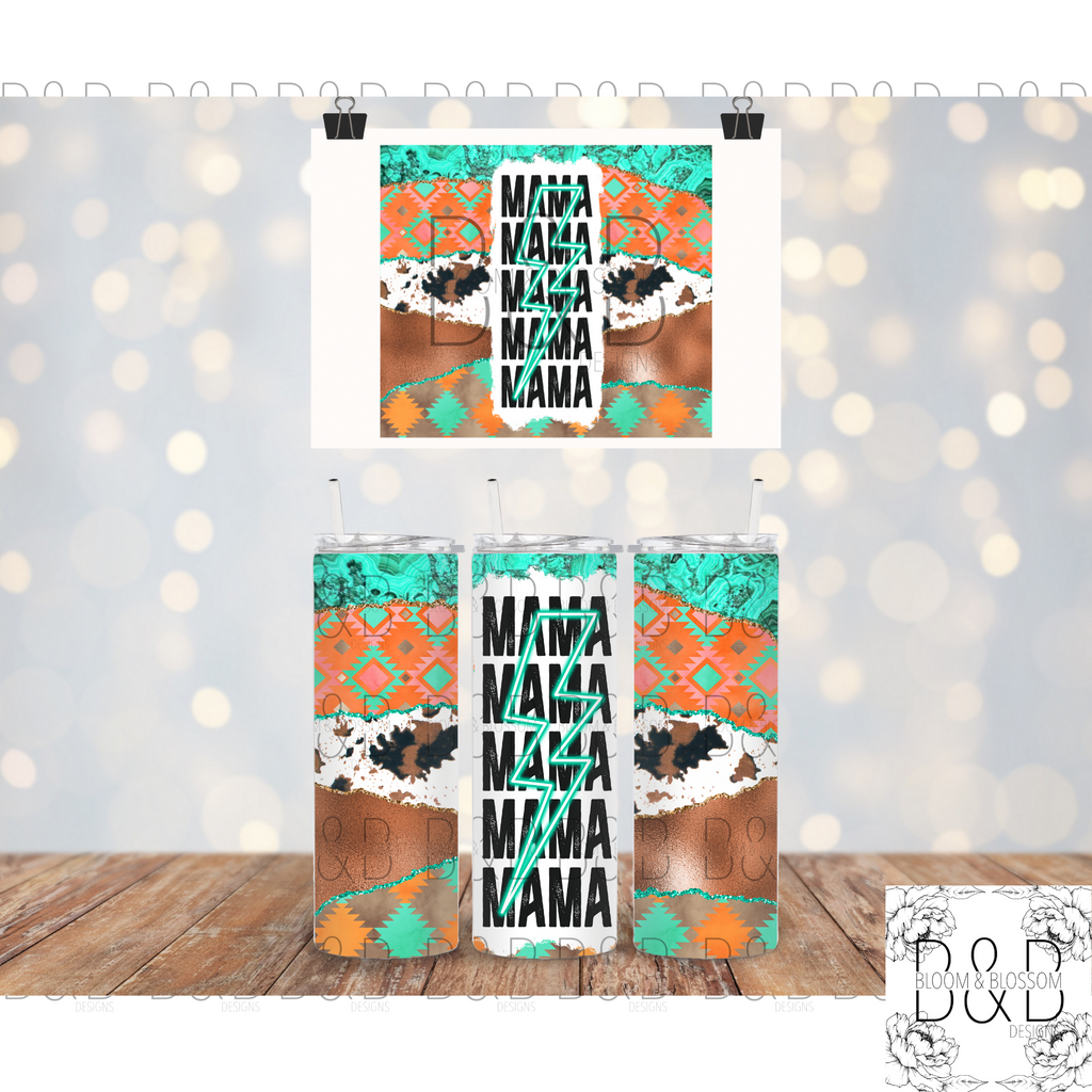 Mama Western Turquoise 20oz 25oz Full Wrap Sublimation Print