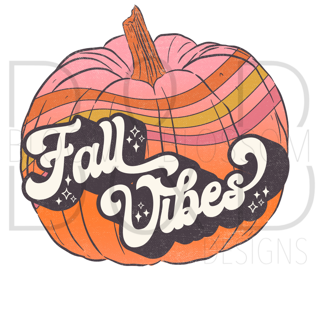 Fall Vibes Retro Striped Pumpkin Sublimation Print