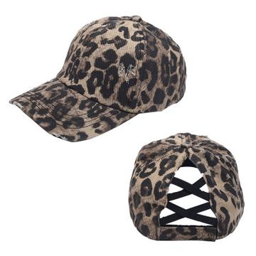 Full Leopard Criss Cross Ponytail Adult Hat