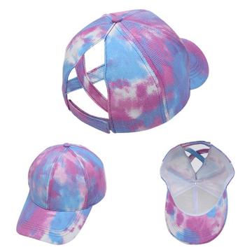 Cotton Candy Tie Dye Criss Cross Ponytail Adult Hat
