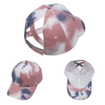 Rose Blue Tie Dye Criss Cross Ponytail Adult Hat