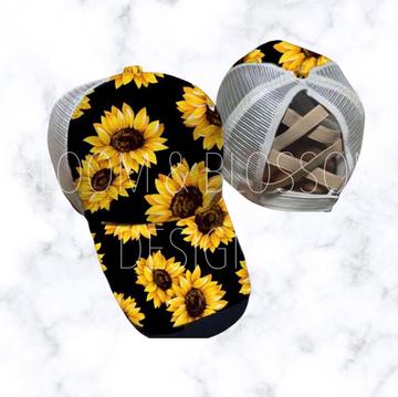 Sunflower Criss Cross Ponytail Adult Hat