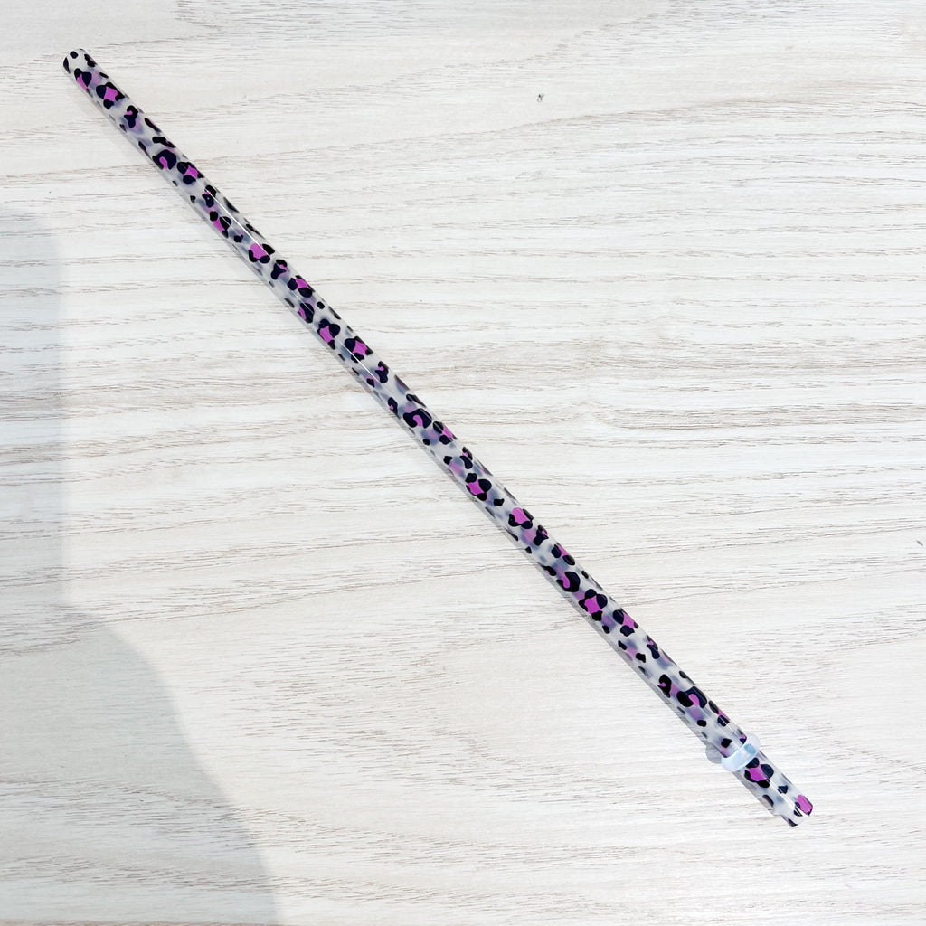 Purple Small Leopard Print Clear Straw
