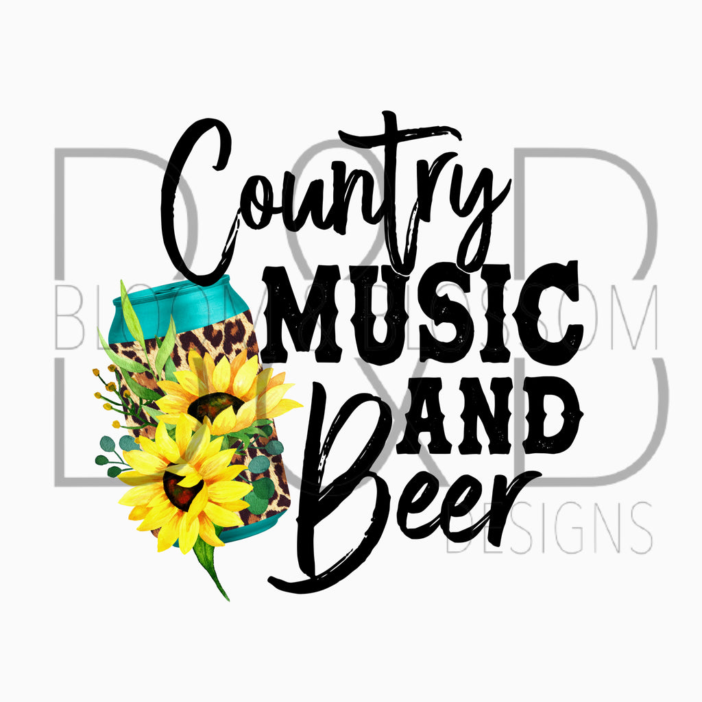 Country Music & Beer Sunflower Sublimation Print