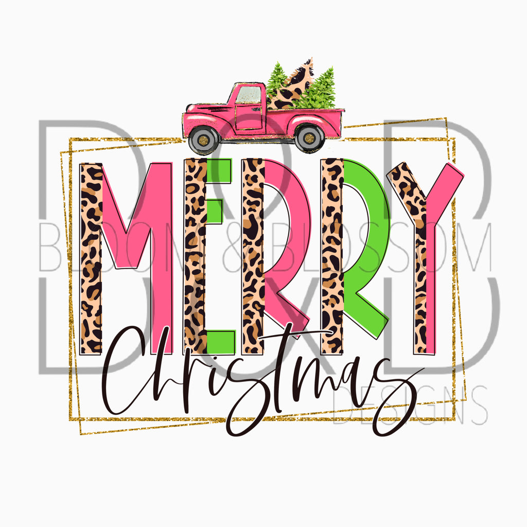 Merry Christmas Truck Box Pink Sublimation Print