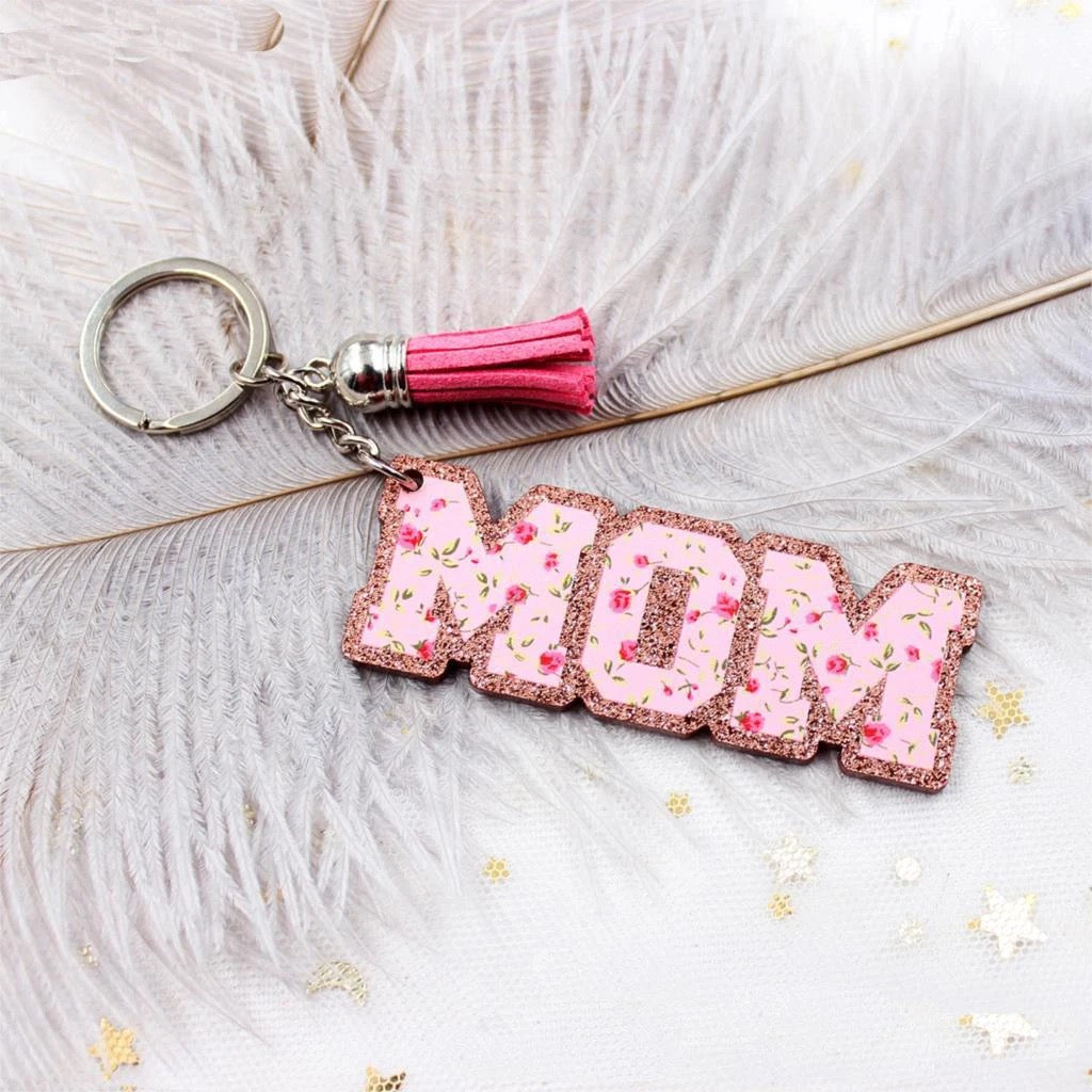 Mom Floral Glitter Keychains