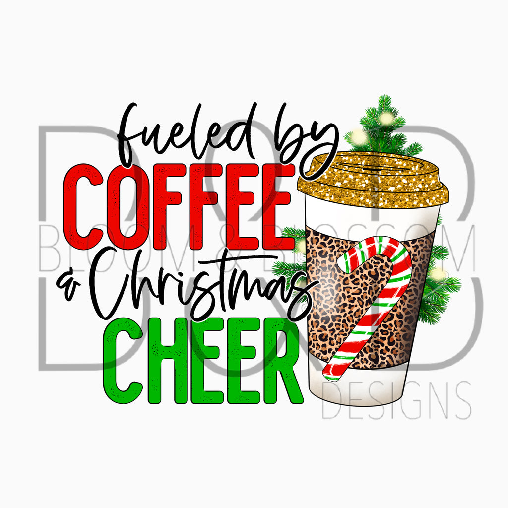 Fueled By Coffee & Christmas Cheer Leopard Sublimation Print