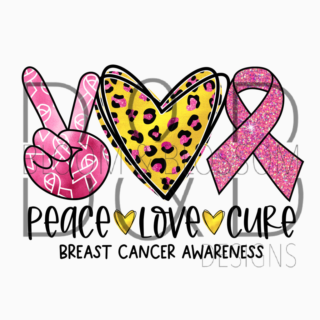 Peace Love Cure Breast Cancer Leopard Sublimation Print