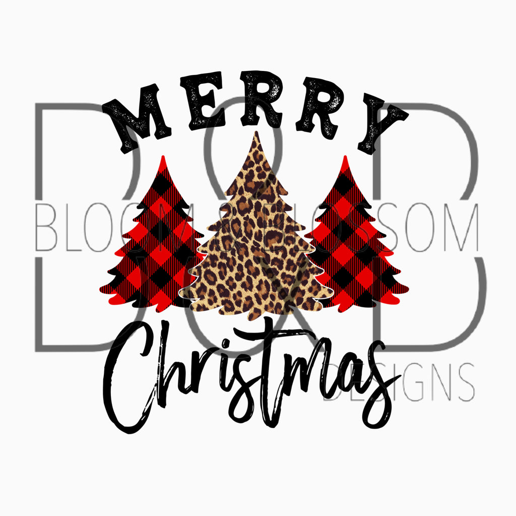 Merry Christmas Plaid & Leopard Trees Sublimation Print