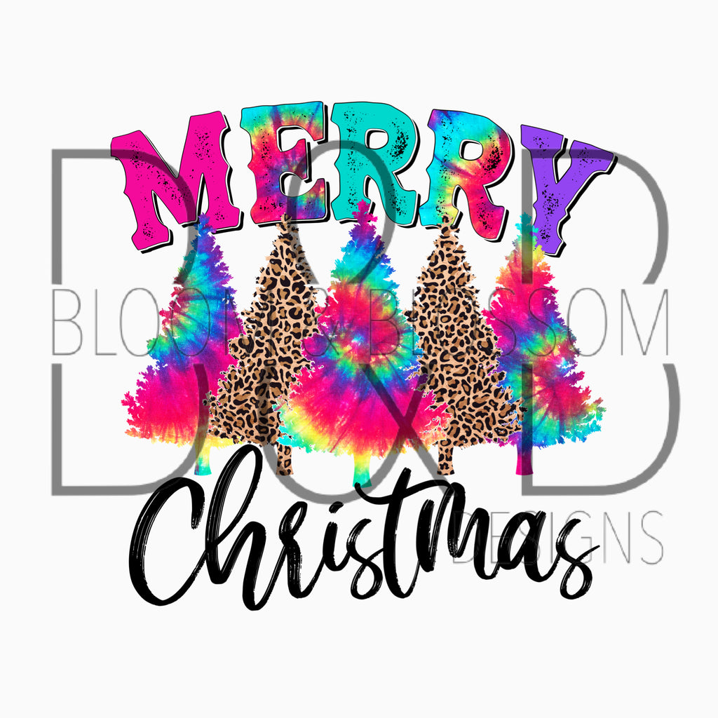 Merry Christmas Trees Grunge Leopard & Tie Dye Sublimation Print