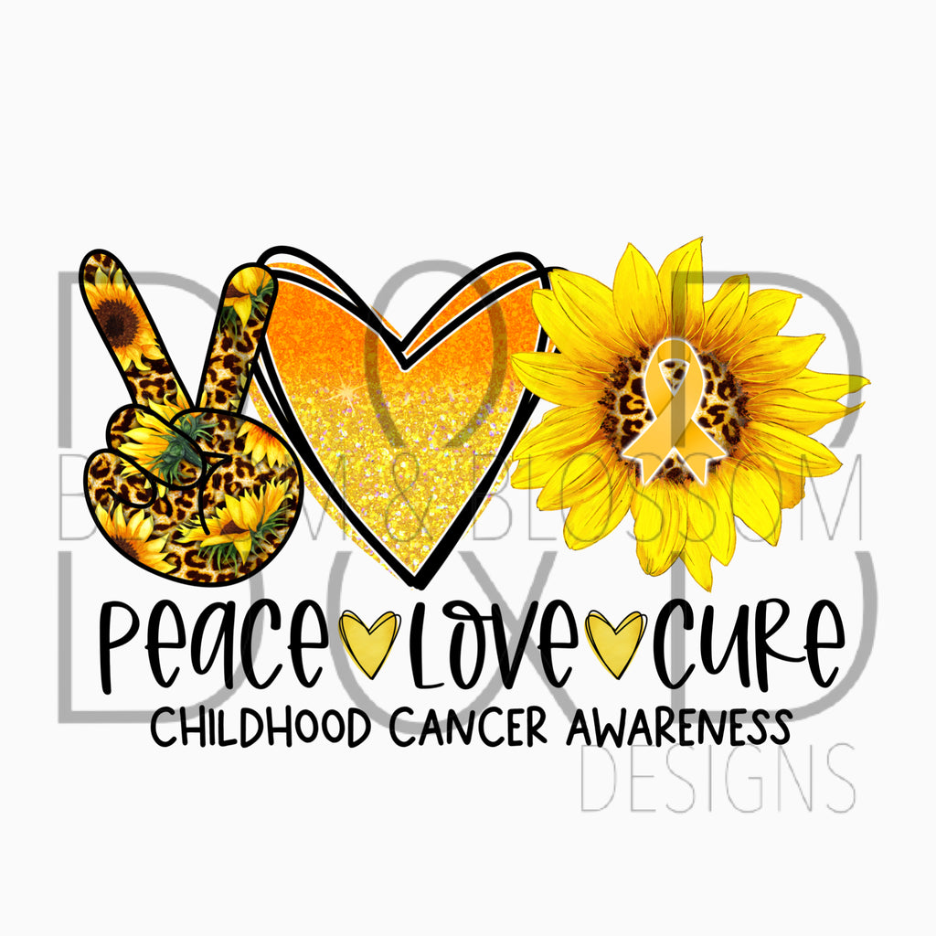 Peace Love Cure Childhood Cancer Sunflower Sublimation Print