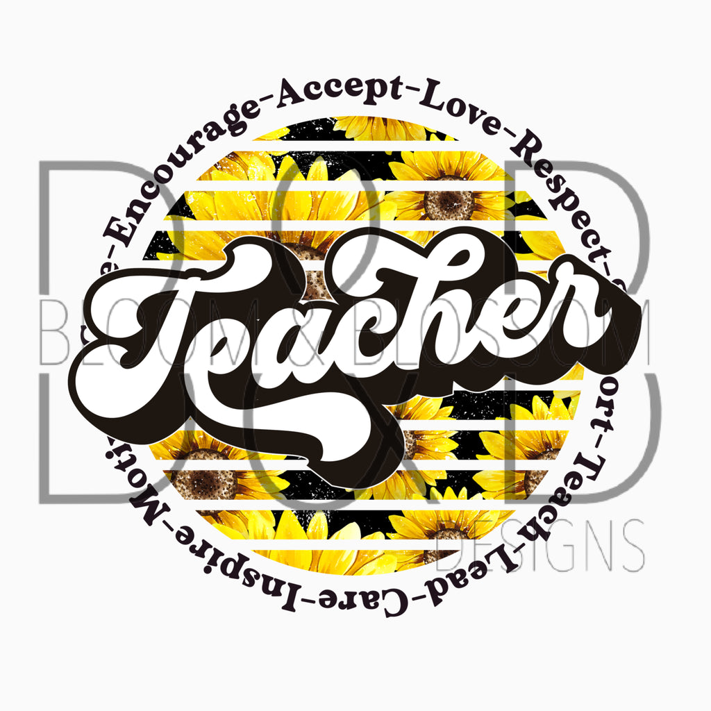 Teacher Retro Sunflower Circle Sublimation Print