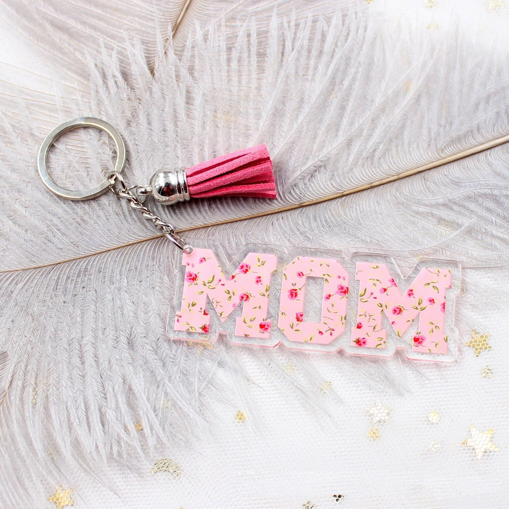 Clear Floral Mom Keychain