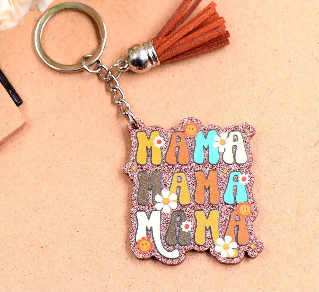 Retro Mama Glitter Keychains