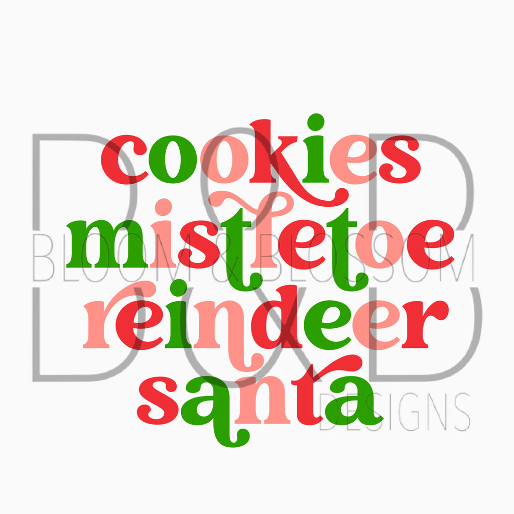 Cookies Mistletoe Reindeer Santa Sublimation Print
