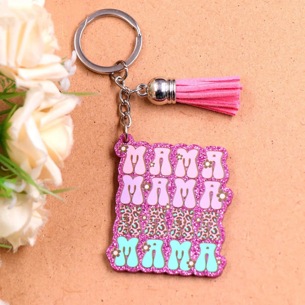 Stacked Mama Glitter Keychains