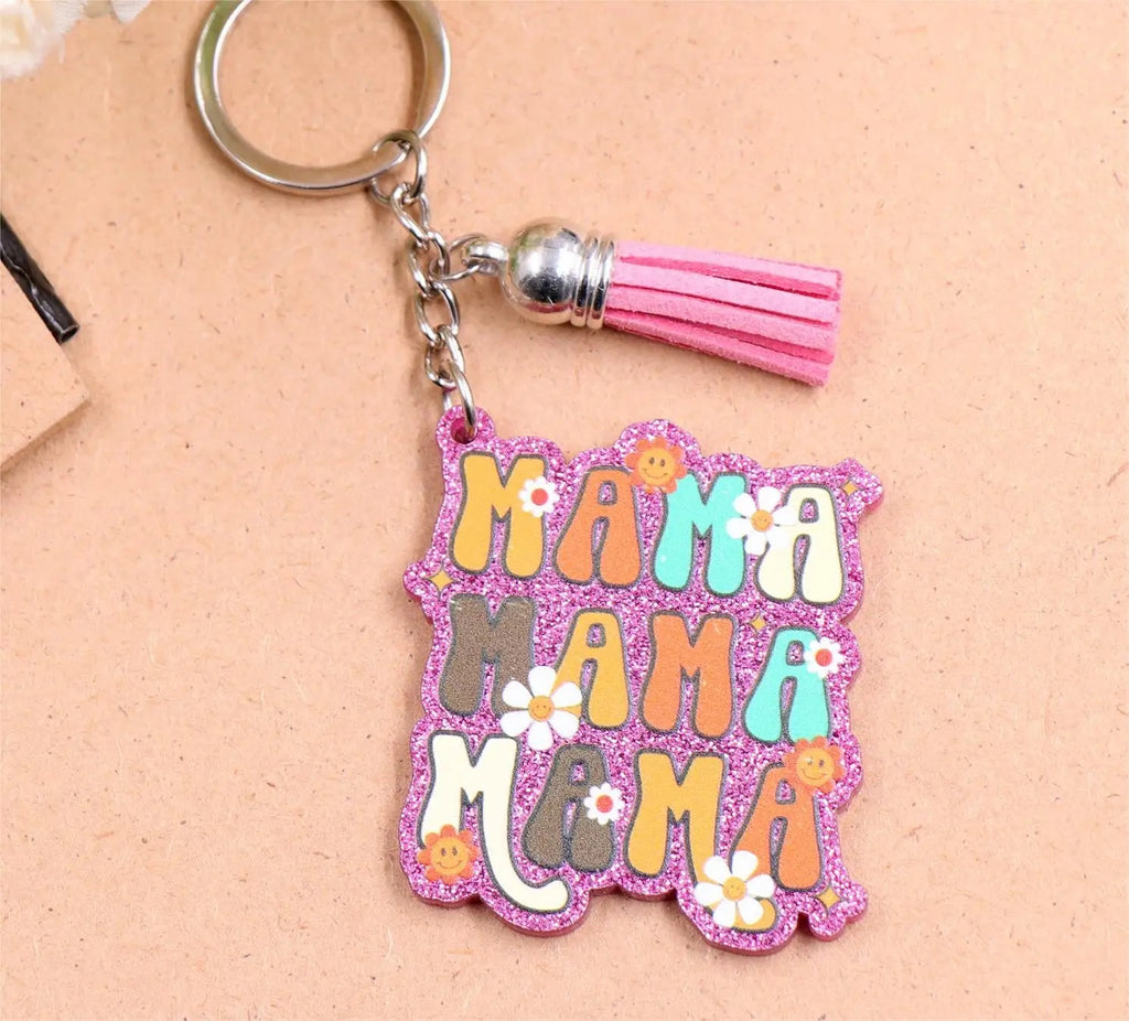 Retro Mama Glitter Keychains