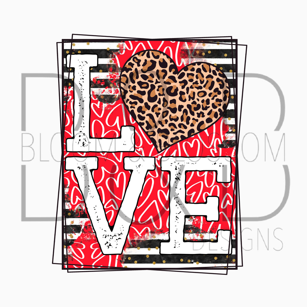 Love Distressed Box Stripes Sublimation Print