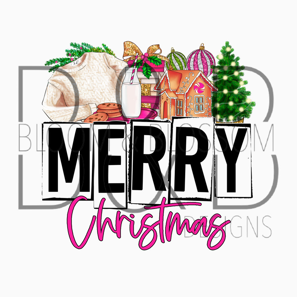 Merry Christmas Things Pink Sublimation Print