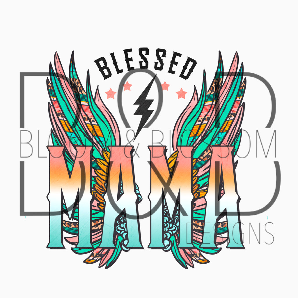 Retro Blessed Mama Wings Sublimation Print