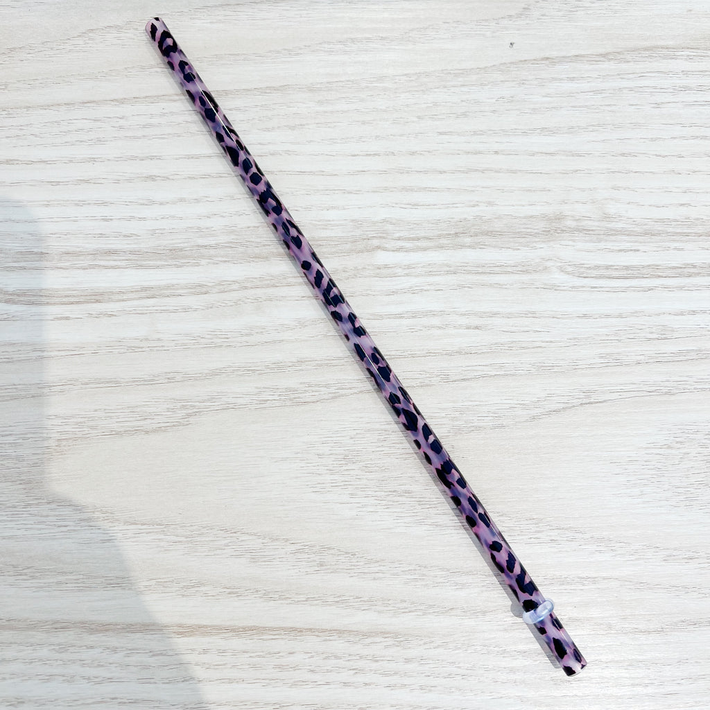 Purple Leopard Print Straw