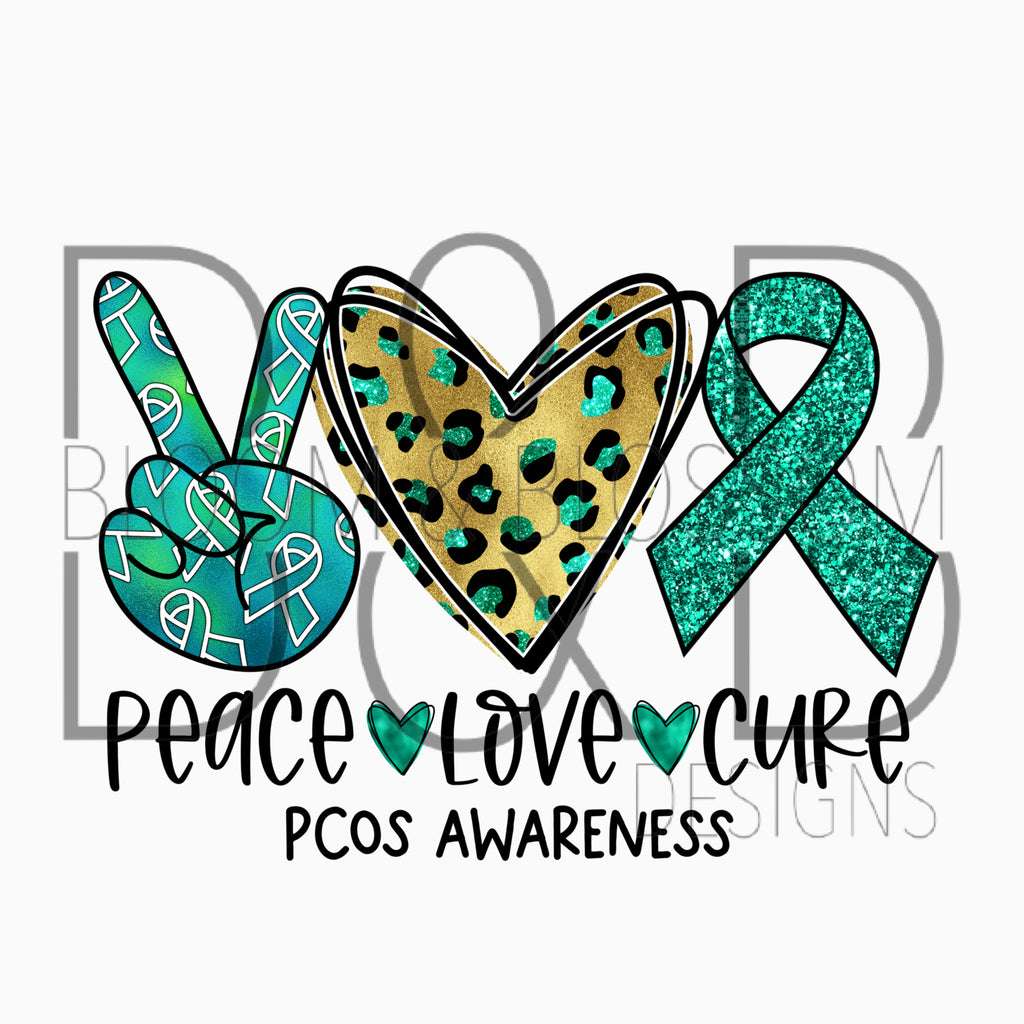 Peace Love Cure PCOS Leopard Sublimation Print