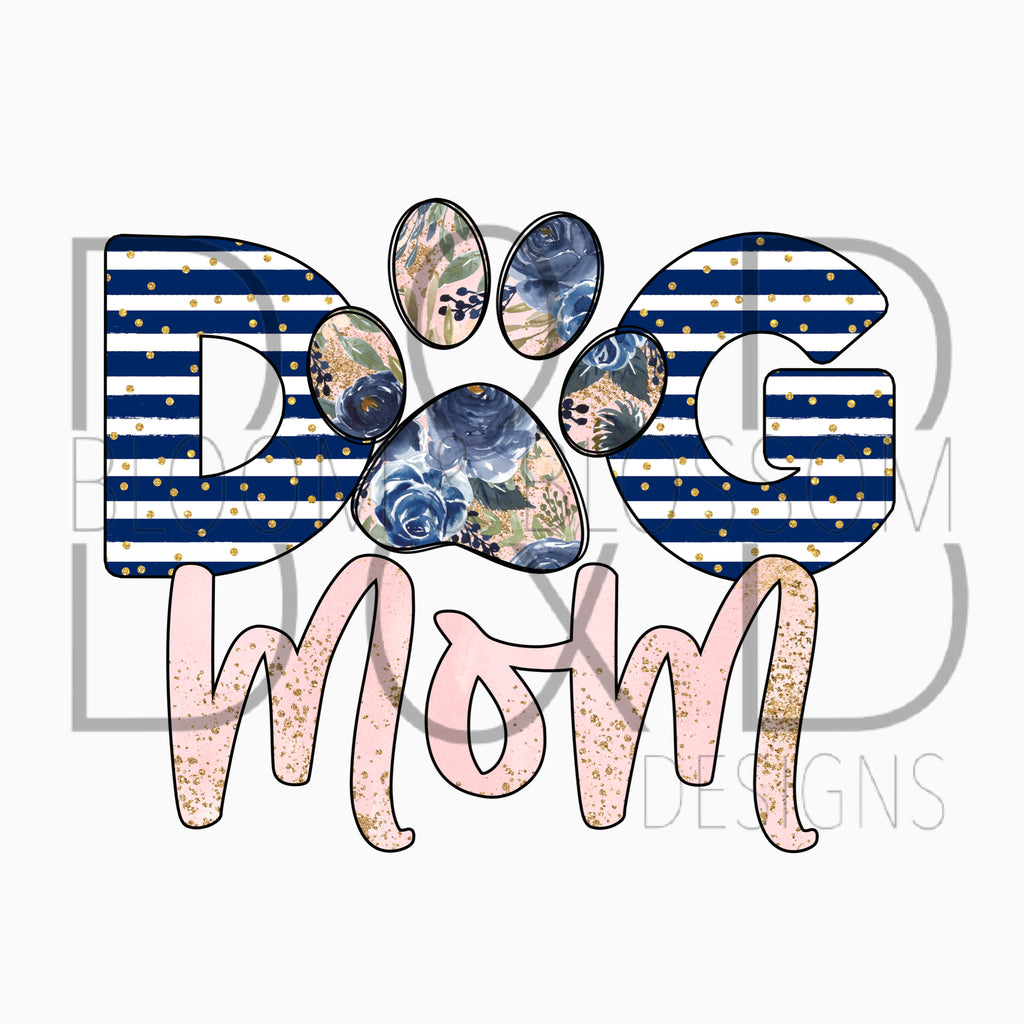 Dog Mom Navy & Pink Floral Sublimation Print