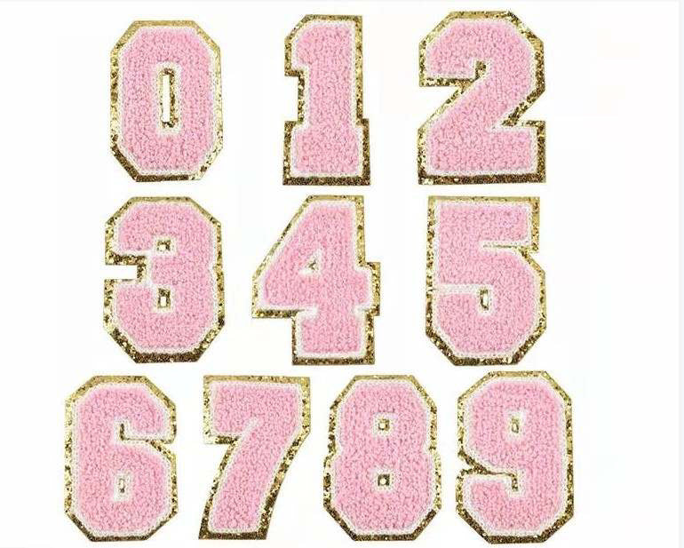 Iron On Varsity Numbers Patches Pink