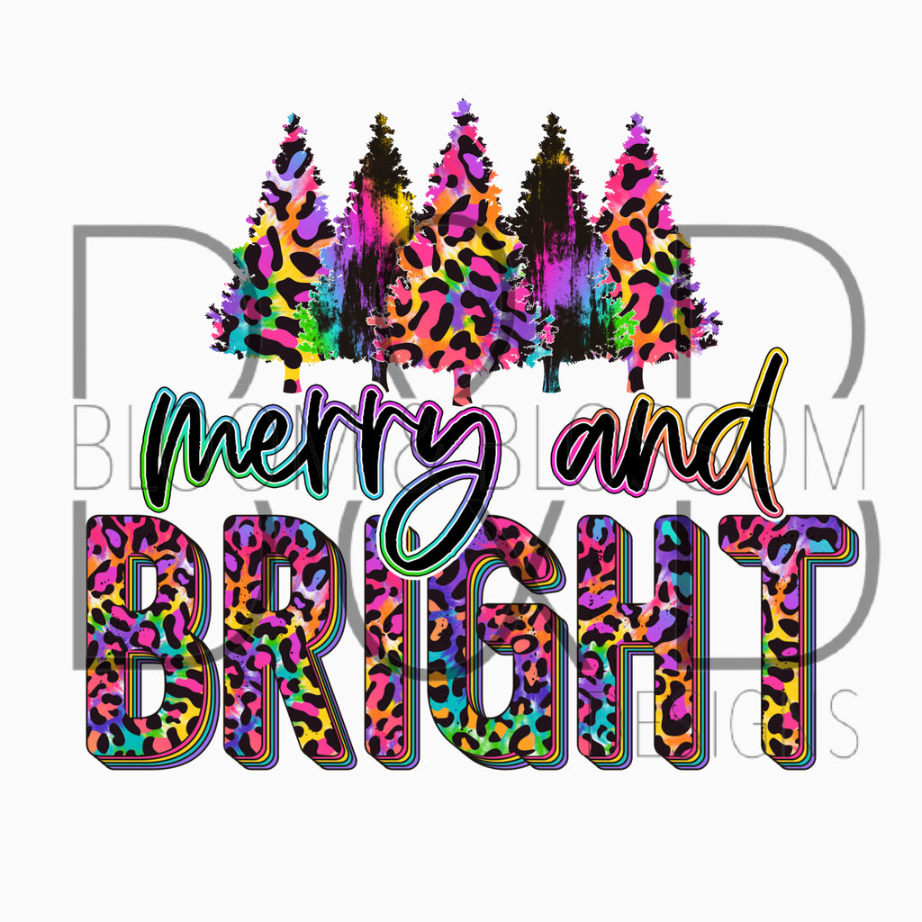 Merry And Bright Leopard Rainbow Sublimation Print