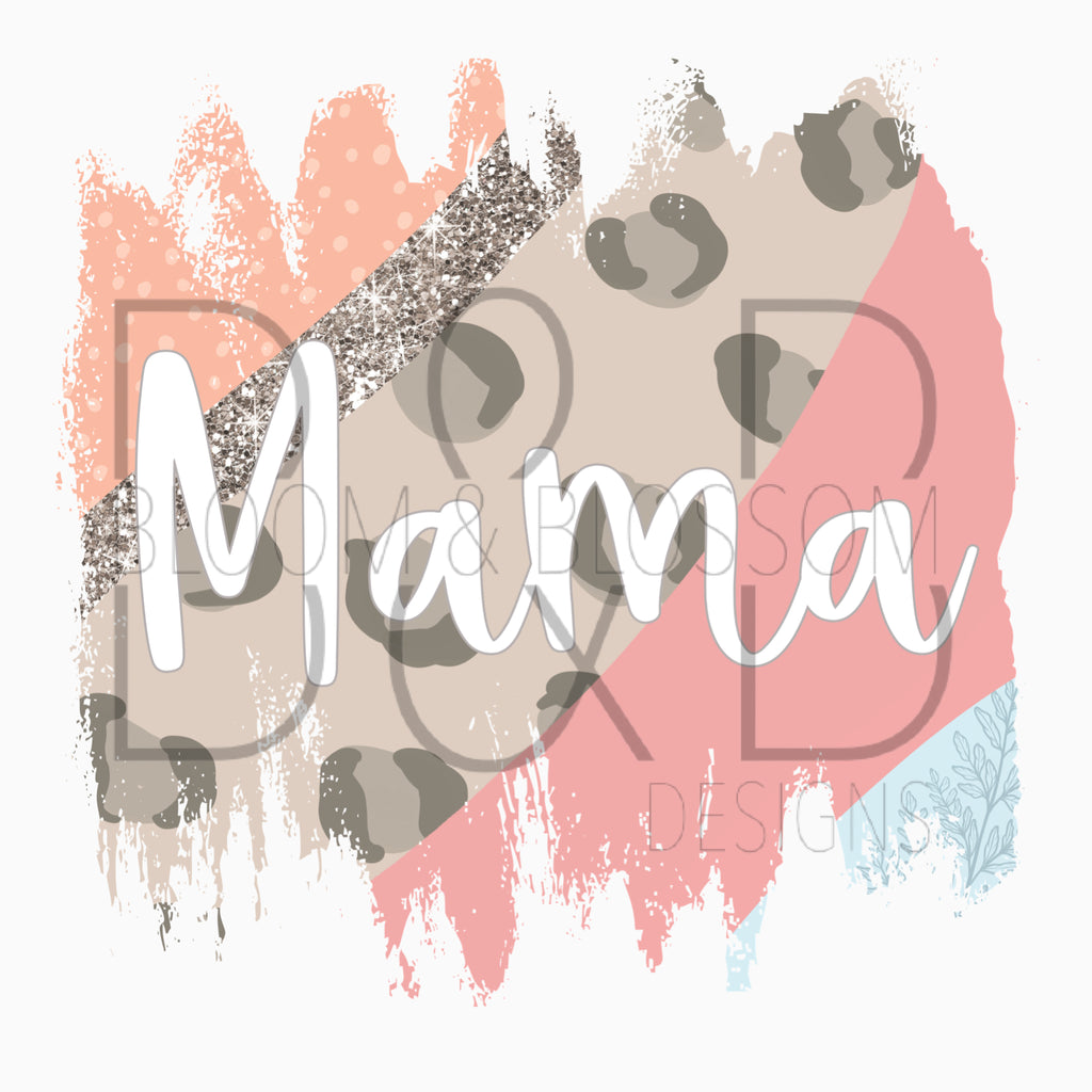 Mama Leopard & Glitter Brush Strokes Sublimation Print