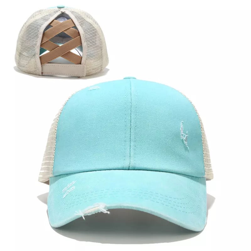 Teal Criss Cross Ponytail Adult Hat
