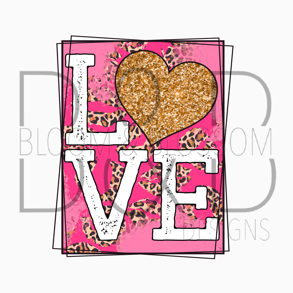 Love Distressed Box Pink Gold Sublimation Print