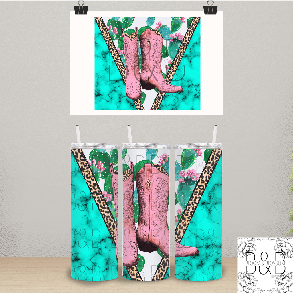 Pink Cowgirl Boots Cactus 20oz 25oz Full Wrap Sublimation Print