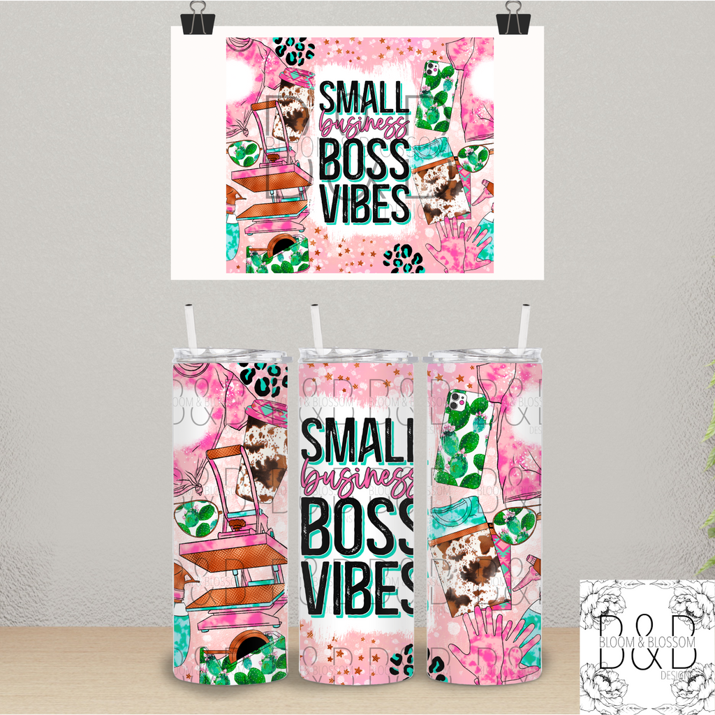 Small Business Boss Vibes Cactus 20oz 25oz Full Wrap Sublimation Print
