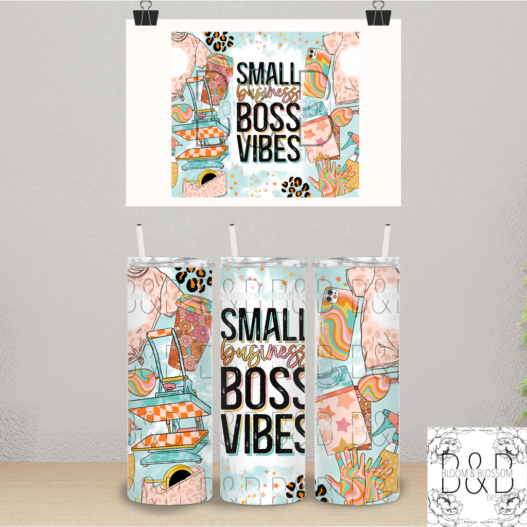 Small Business Boss Vibes Retro 20oz 25oz Full Wrap Sublimation Print